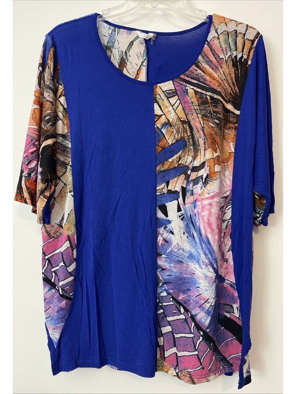 Kaktus Womens 2x Blue Abstract-Print Short-Sleeved Tunic-Style Blouse! M270